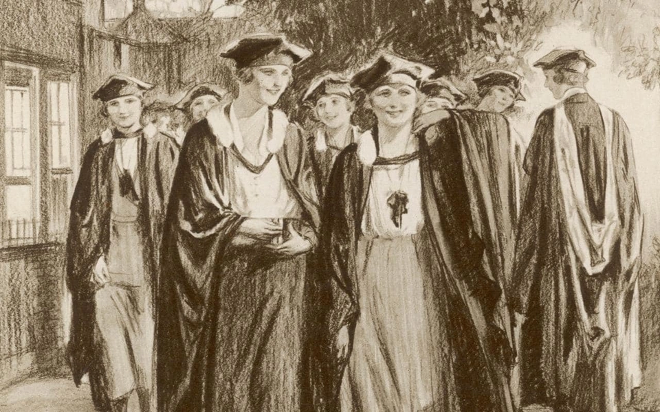 The first female graduates from Somerville college.